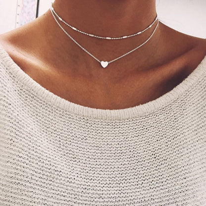 2 pcs Double layered Chain Heart Charm Necklace Fashion Women Gift Jewellery-4