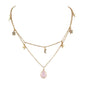 Fashion Double layer Gold Chain Rhinestone Star Moon Water Drop Pendant Necklace-0