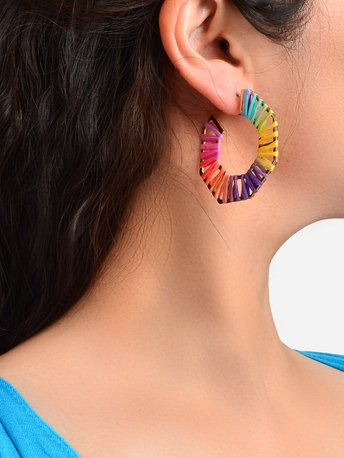 Boho Handmade Colourful Rope Braided Geometric Huggie Hoop Stud Ethnic Earrings-0