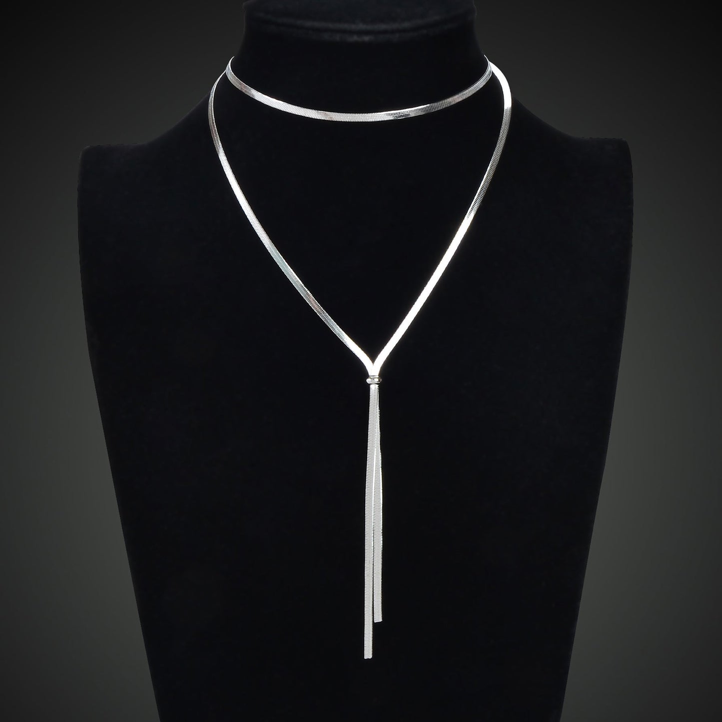 Minimalist Silvery Snake Chain Stainless Steel Y Style Adjustable Necklace Women-1