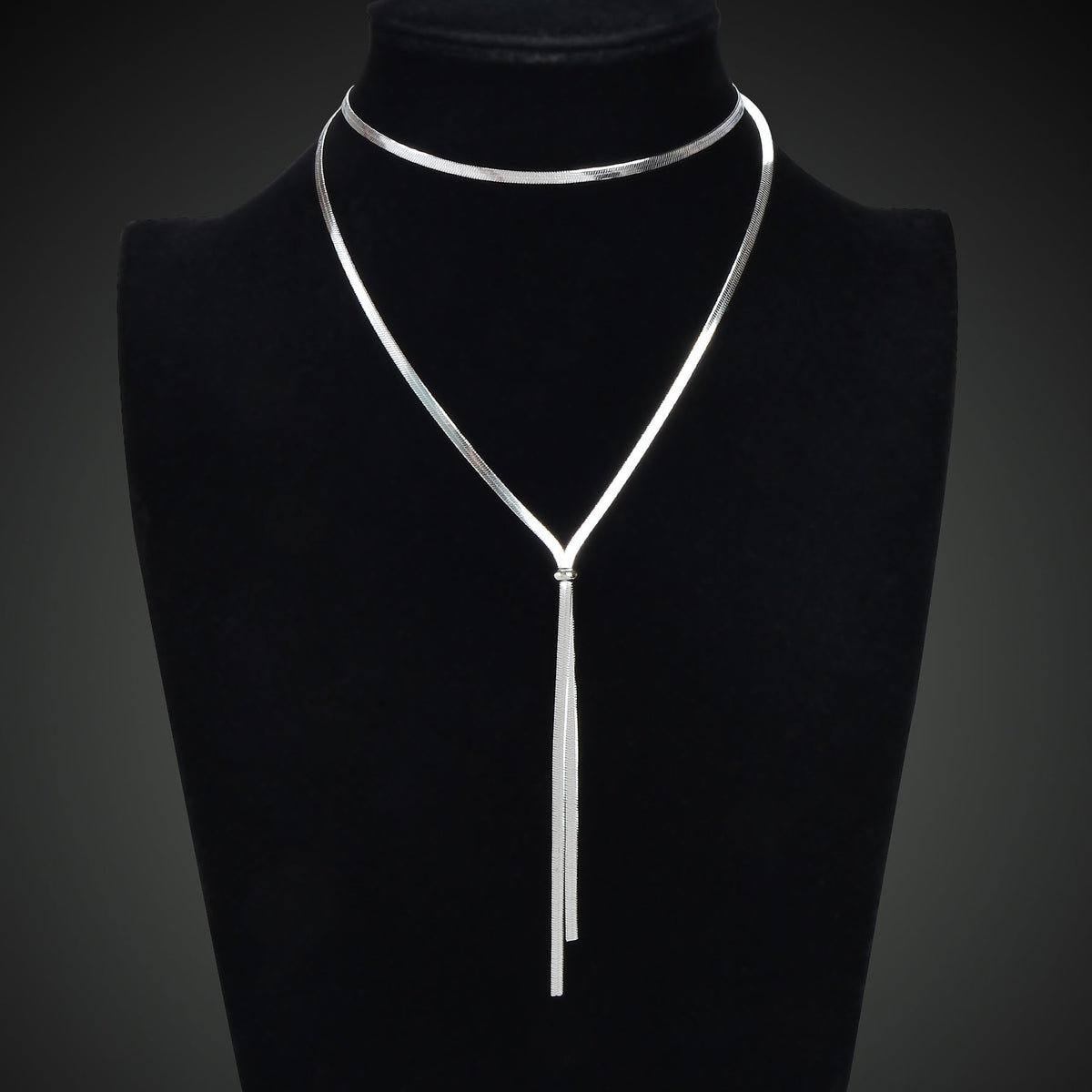 Minimalist Silvery Snake Chain Stainless Steel Y Style Adjustable Necklace Women-1