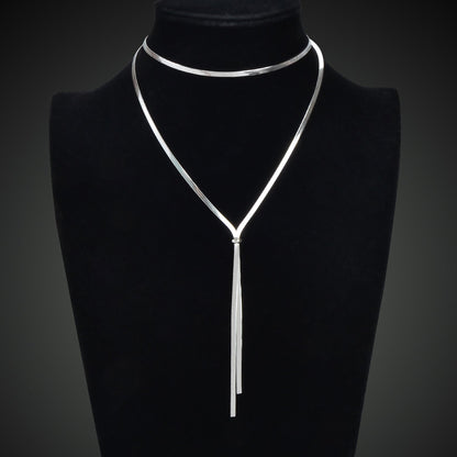 Minimalist Silvery Snake Chain Stainless Steel Y Style Adjustable Necklace Women-1