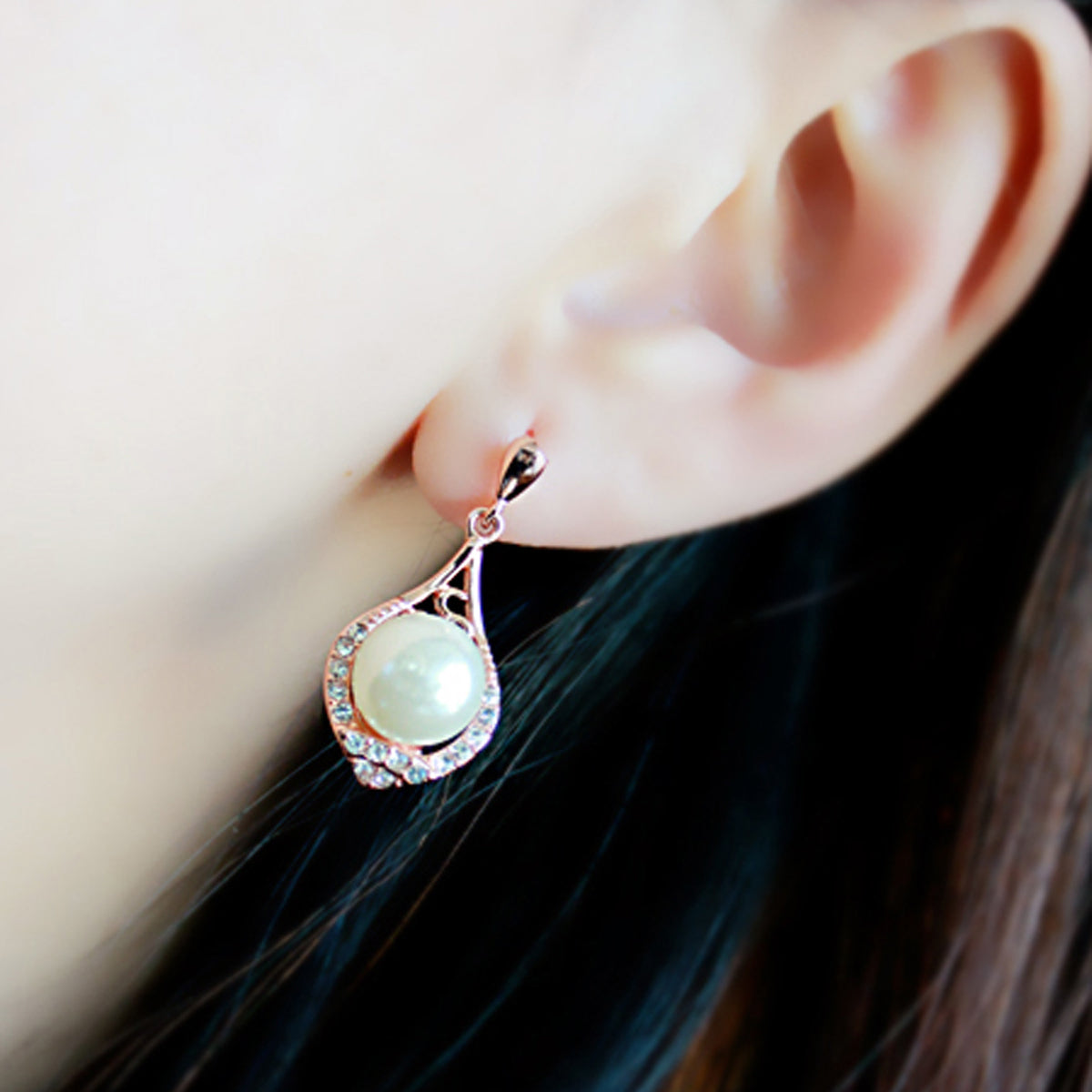 Perfect Wedding and Engagement Jewellery Pearl Rhinestone Water Drop Earrings-1