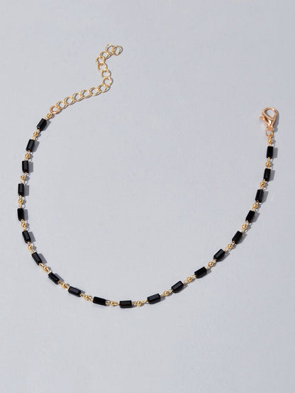 1 pc Foot Beach Jewellery Gold Chain Handmade Black Beads Anklet Bracelet Gift-2