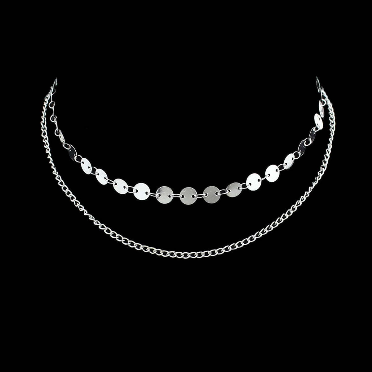 Beautiful Ladies Jewelry Double layer Disc Chain Short Collar Clavicle Necklace-1