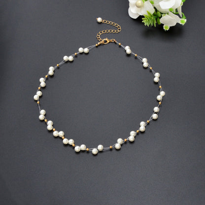 Romantic White Imitation Pearl Beaded Collar Necklace Party Festival Gift Jewelry-1