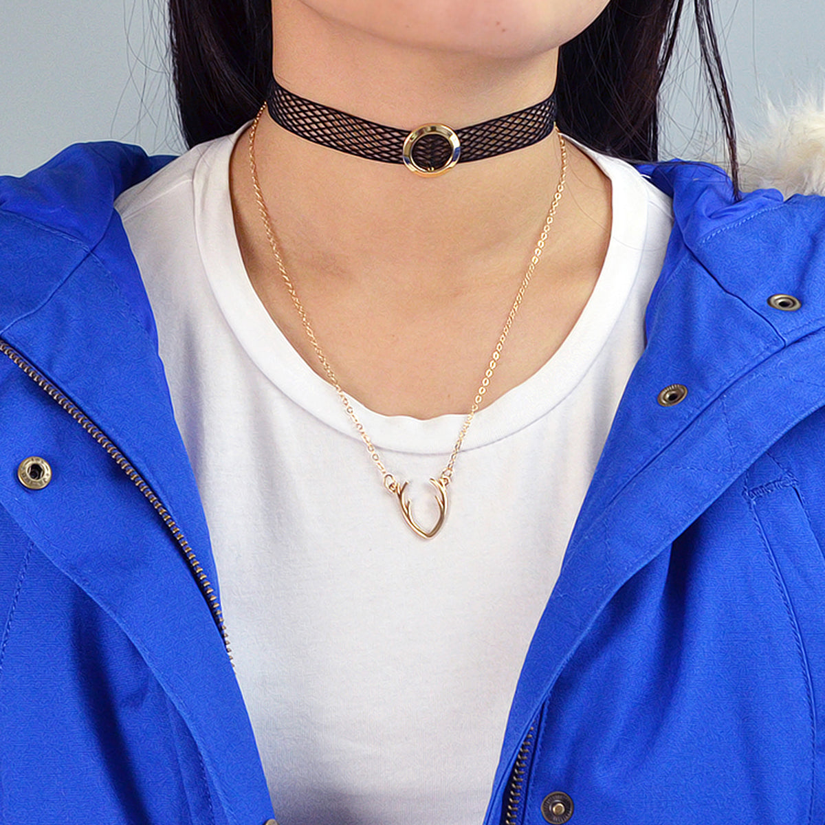 Minimalist Gold Chain Antlers Pendant Necklace Personality Creative Jewellery-1