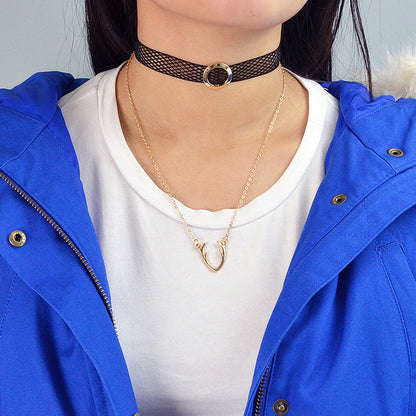 Minimalist Gold Chain Antlers Pendant Necklace Personality Creative Jewellery-1
