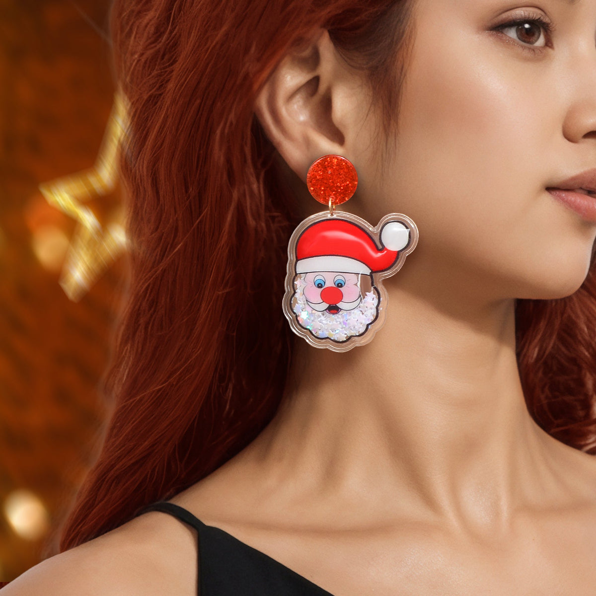 Cute Christmas Santa Acrylic Earrings Sparkly Star Sequins Decor Xmas Party Jewelry Gift-0