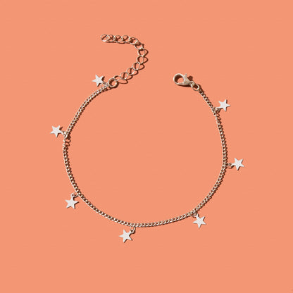 Minimalist Silvery Chain Star Charm Anklet Boho Chic Beach Vacation Foot Jewelry-1