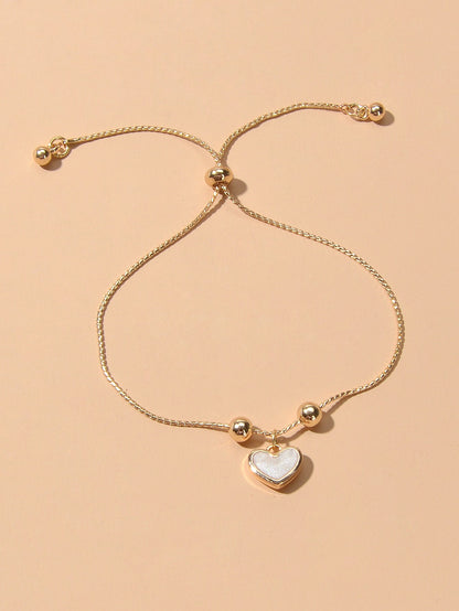 White Enamel Love Heart Charm Bracelet Adjustable Modern Trendy New Jewellery-0