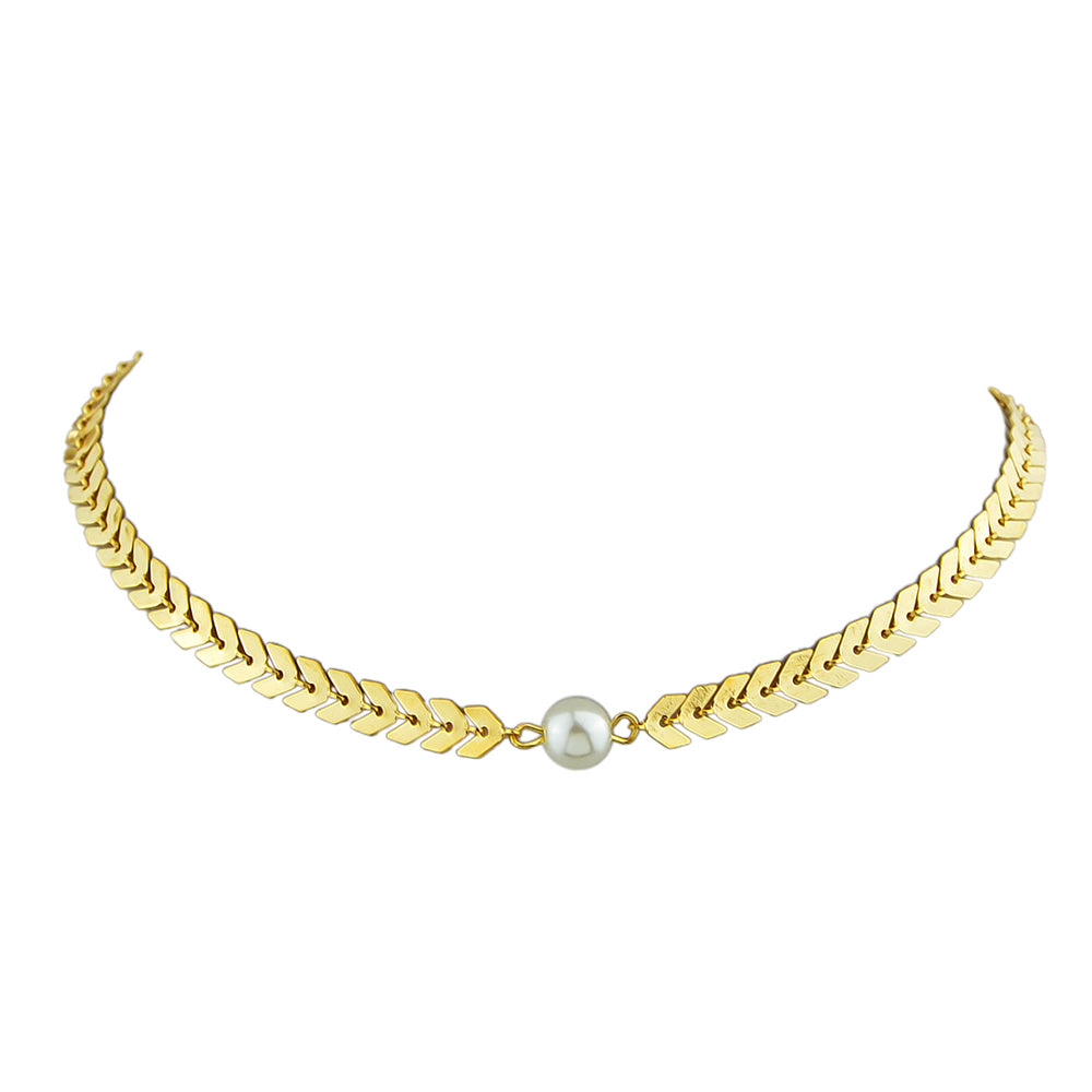 Fashion Jewellery Pearl Decor Gold Chain Arrow Choker Necklace Teens Accessories-4