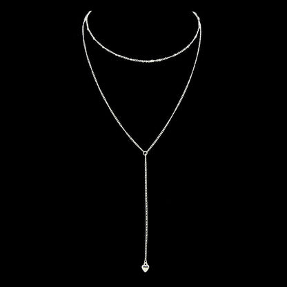 Minimalist Jewelry Gold Silver Double layer Chain Heart Pendant Y Shape Necklace-2