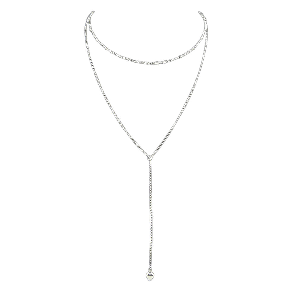 Minimalist Jewelry Gold Silver Double layer Chain Heart Pendant Y Shape Necklace-3