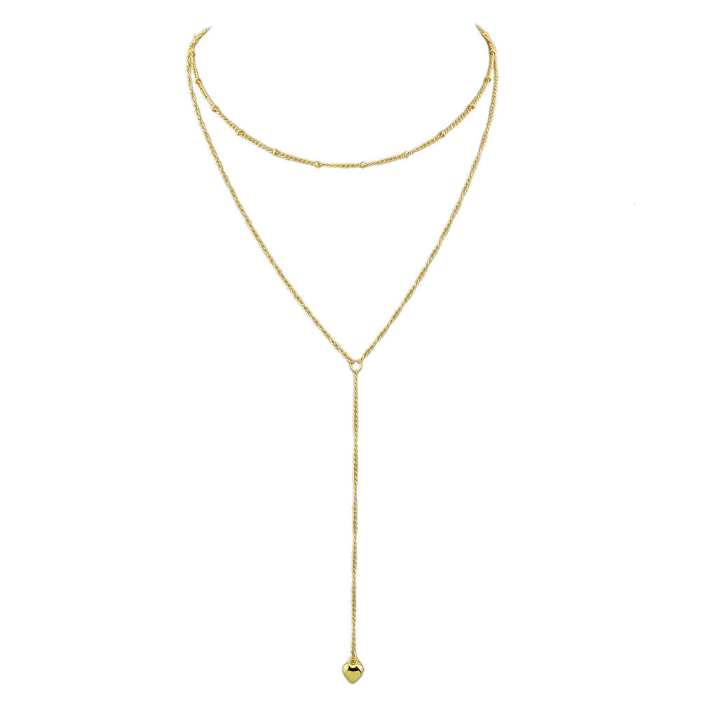 Minimalist Jewelry Gold Silver Double layer Chain Heart Pendant Y Shape Necklace-1