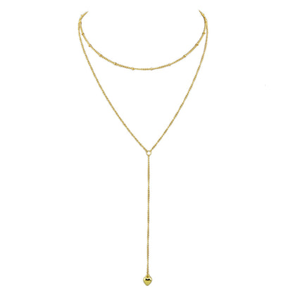Minimalist Jewelry Gold Silver Double layer Chain Heart Pendant Y Shape Necklace-1