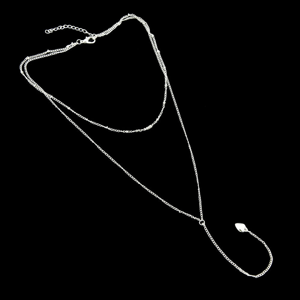 Minimalist Jewelry Gold Silver Double layer Chain Heart Pendant Y Shape Necklace-4