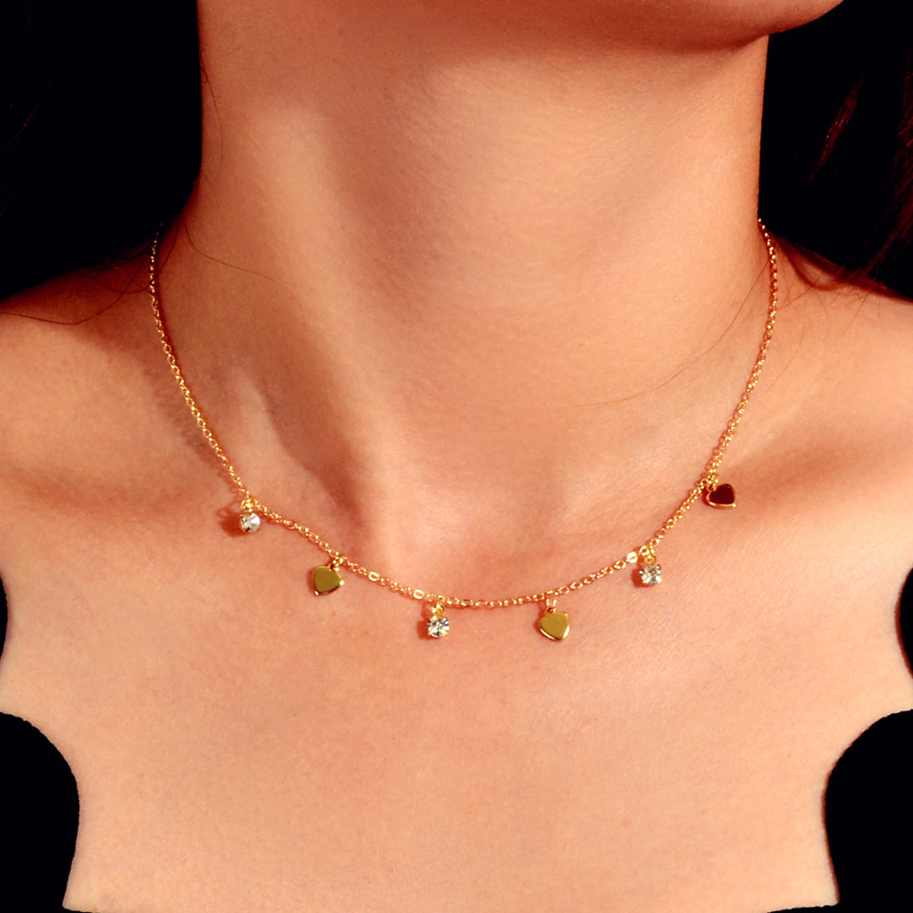 Gold Silver Chain Rhinestone Love Heart Disc Pendant Necklace Teens Party Gift-0