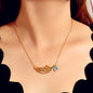 Designer Jewellery Gold Chain Heart Simulated Cubic Zirconia Feather Necklace-0