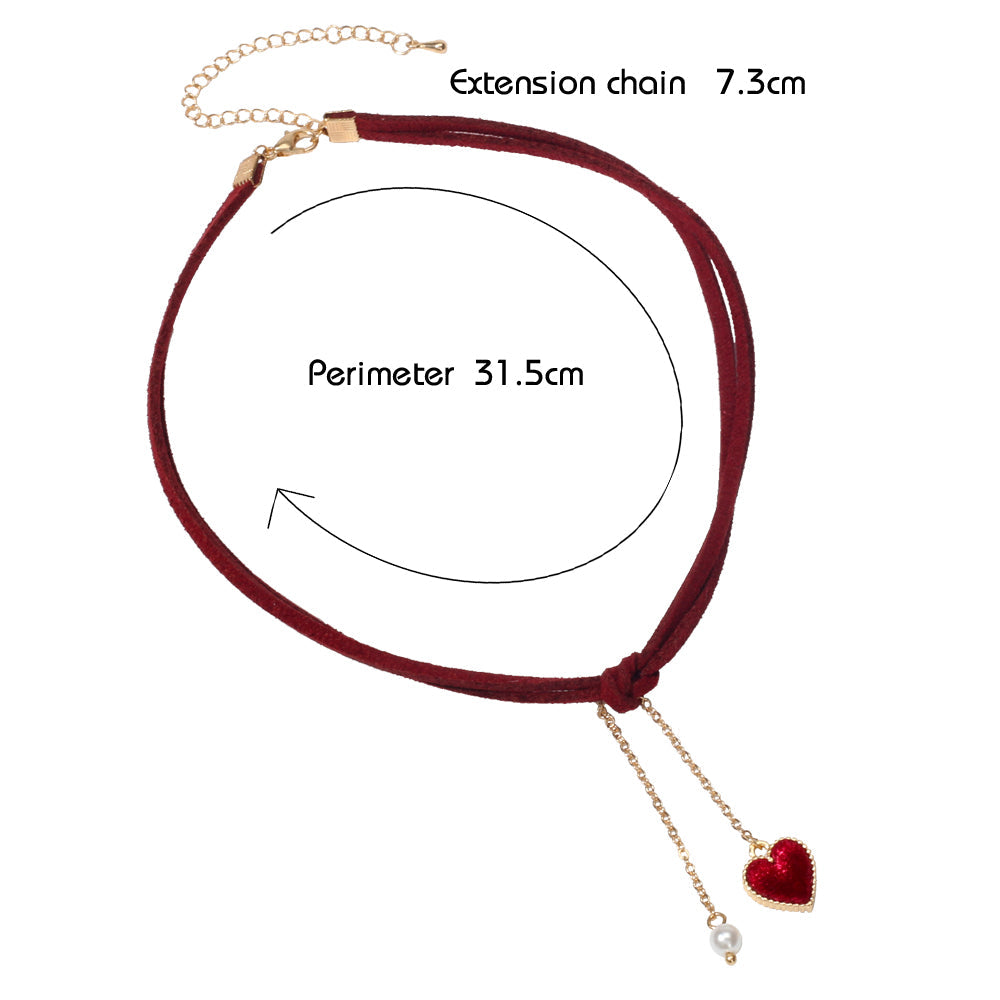 AU Stock Double Layers Red Cord Love Heart Fringe Necklace Tassel Pearl Choker-1
