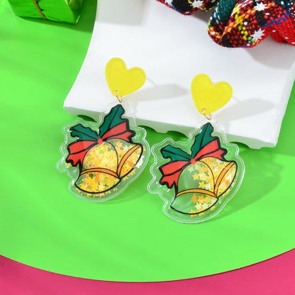 Christmas Jewelry Heart Bell Acrylic Dangle Earrings Star Sequin Decor Festival Cute Accessories Gift-4