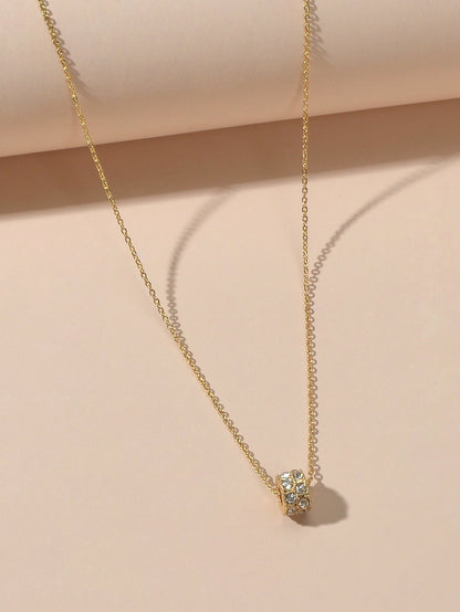 Luxurious Jewellery Gold Silver Chain Rhinestone Cylinder Necklace Accessories-3