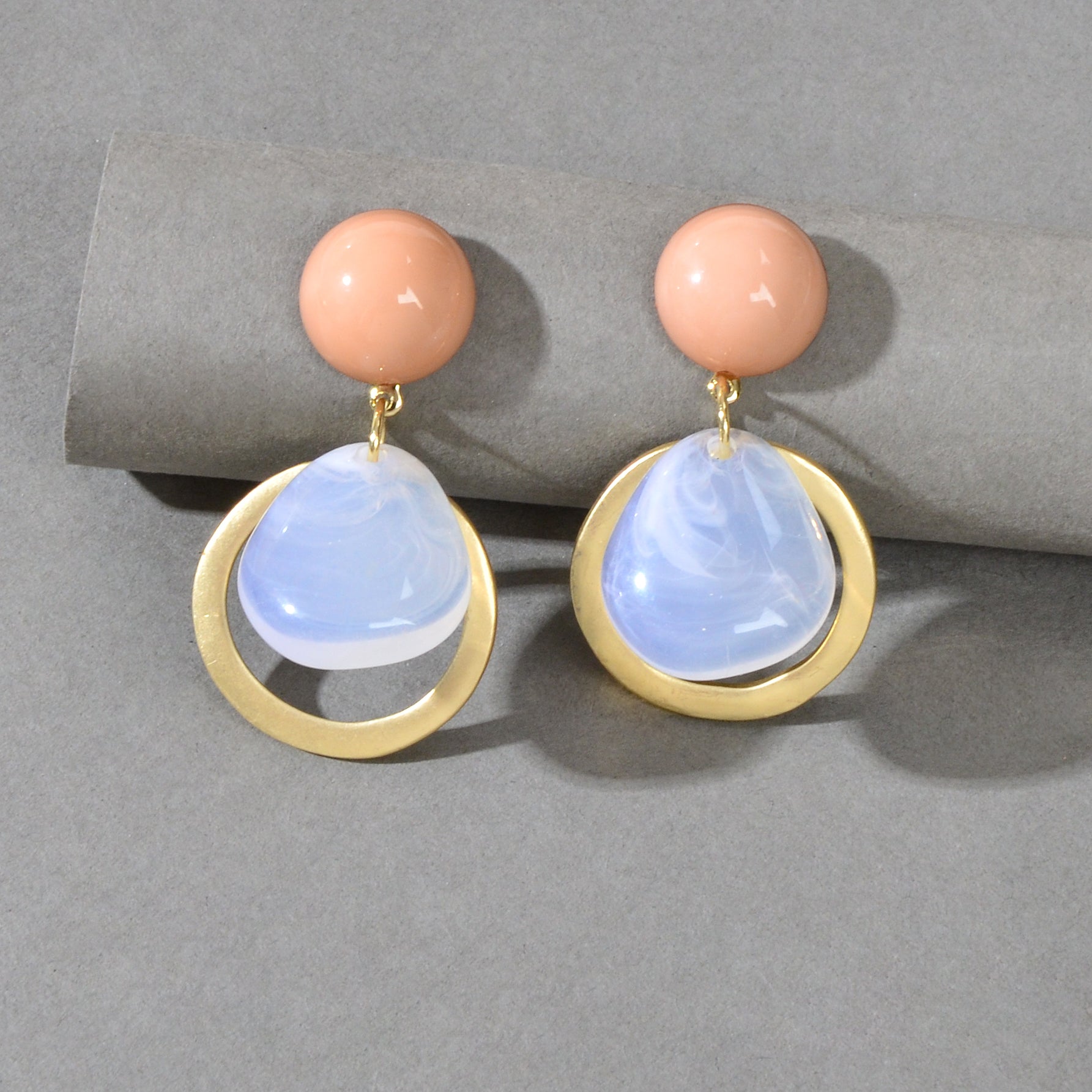 Elegant Round Water Drop Beads Gold Circle Dangle Hypoallergenic Stud Earrings-1