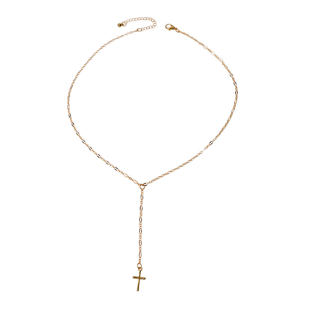 Punk Jewellery Gold Chain Y-lariat Cross Pendant Fringe Necklace Wholesale Price-1