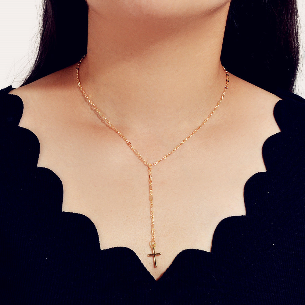 Punk Jewellery Gold Chain Y-lariat Cross Pendant Fringe Necklace Wholesale Price-0