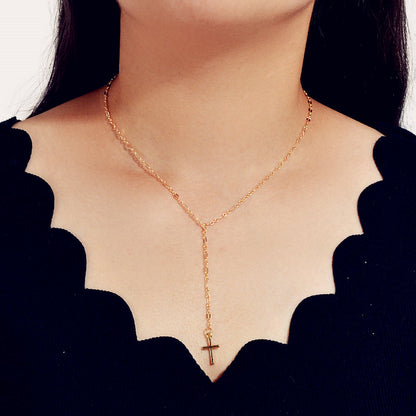 Punk Jewellery Gold Chain Y-lariat Cross Pendant Fringe Necklace Wholesale Price-0