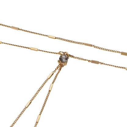 Rhinestone Double layer Long Chain Y-lariat Fringe Necklace Textured Jewellery-3
