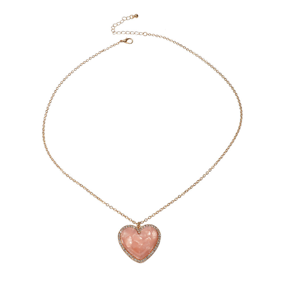 Gold Chain Rhinestone Pink Love Heart Charm Necklace Girlfriend Gift Jewellery-3