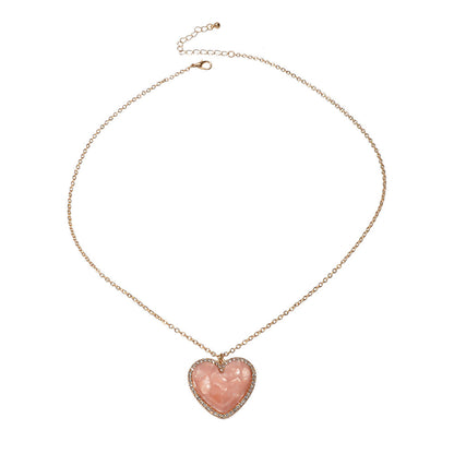 Gold Chain Rhinestone Pink Love Heart Charm Necklace Girlfriend Gift Jewellery-3