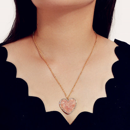Gold Chain Rhinestone Pink Love Heart Charm Necklace Girlfriend Gift Jewellery-4