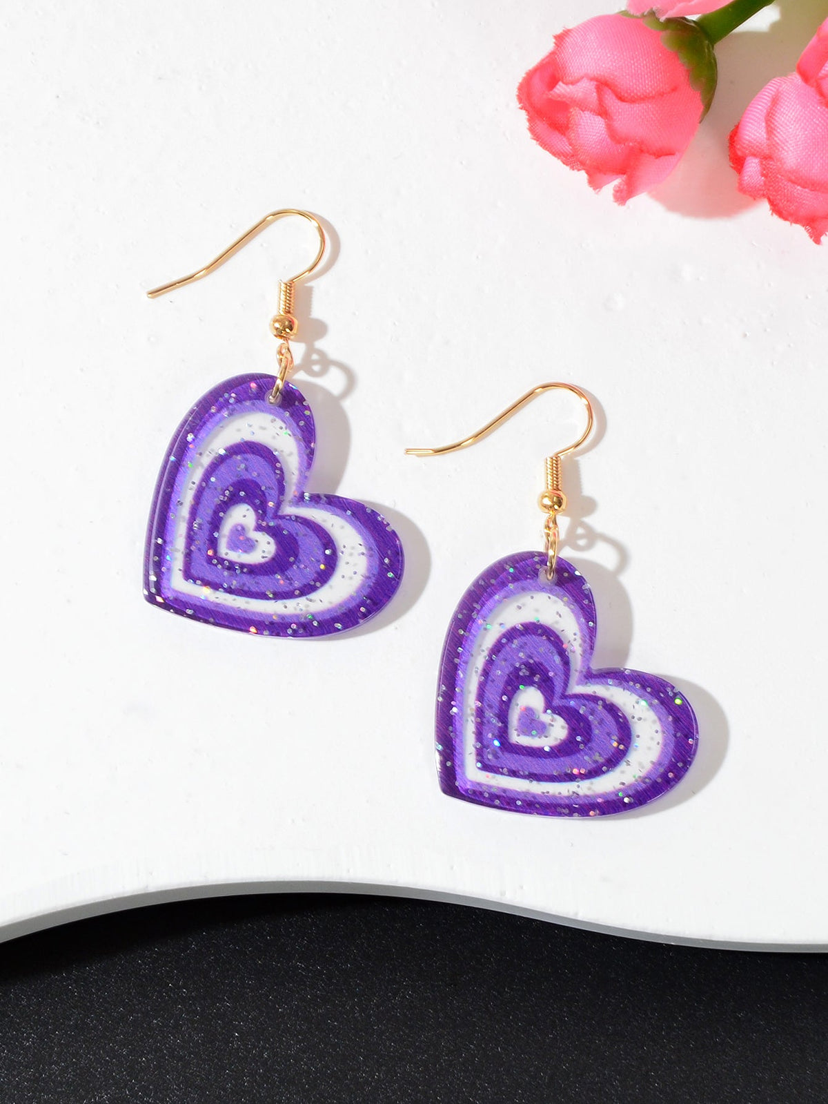 Colorful Sparkling Glittery Heart Pendant Earrings Radiant Glamour Party Jewelry-3