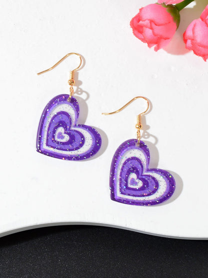 Colorful Sparkling Glittery Heart Pendant Earrings Radiant Glamour Party Jewelry-3