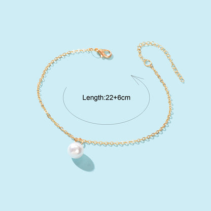 Adjustable Beach Pearl Charm Anklet Women Boho Ankle Gold Foot Chain Jewellery-3