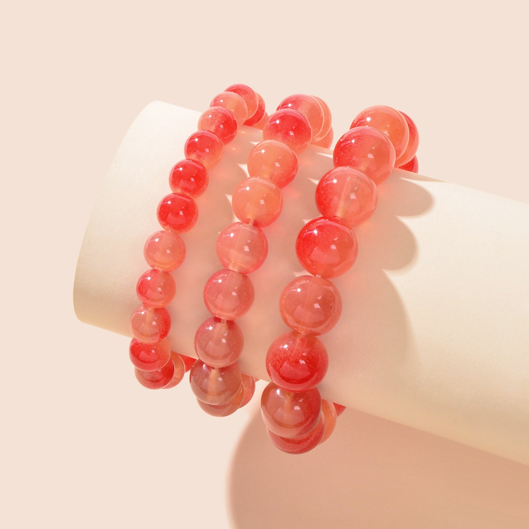 3 pcs Trendy Red Glass Beads Layered Elastic Bracelet Bangle set Jewellery-2