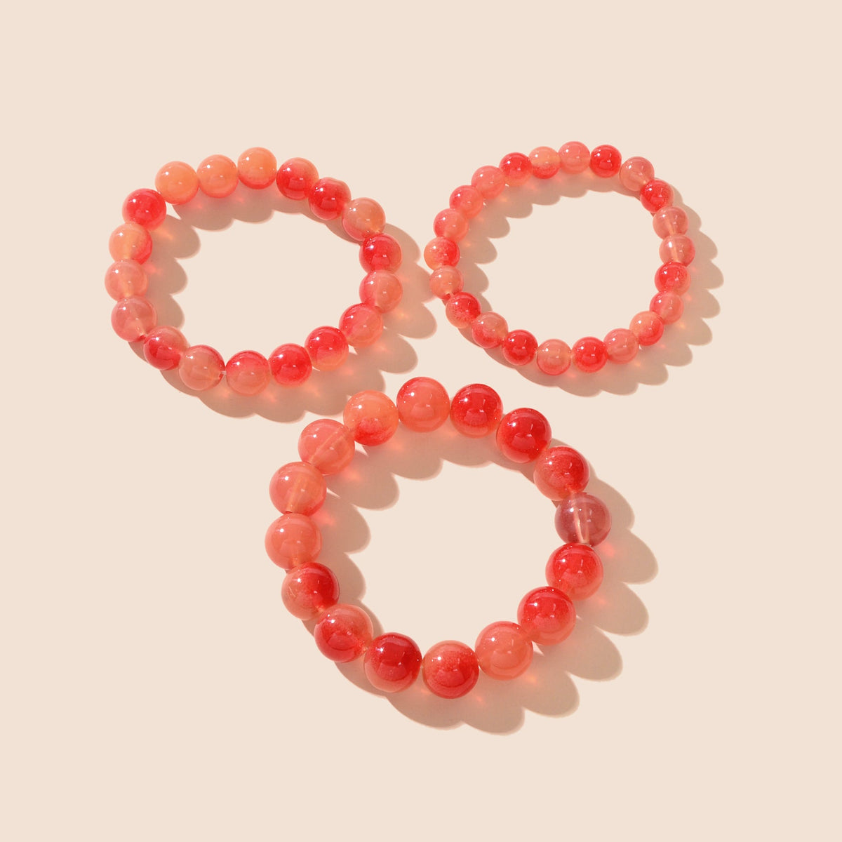 3 pcs Trendy Red Glass Beads Layered Elastic Bracelet Bangle set Jewellery-3