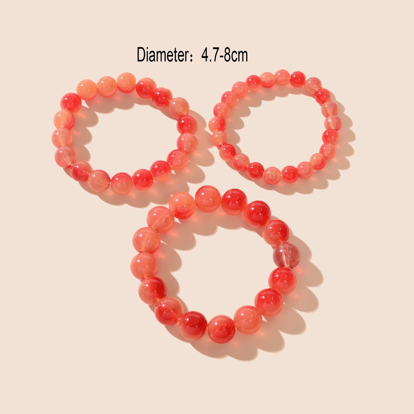 3 pcs Trendy Red Glass Beads Layered Elastic Bracelet Bangle set Jewellery-4
