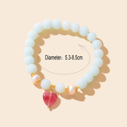 Retro Good Quality Jewellery Light Blue String Glass Beads Pink Heart Bracelet-3