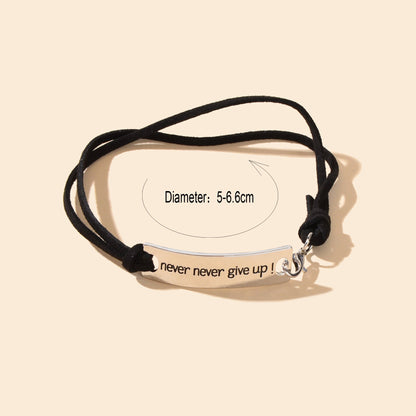 Minimalist Foot Jewellery PU leather Rope Silver with Letters Rectangular Metal Decor Anklet-2
