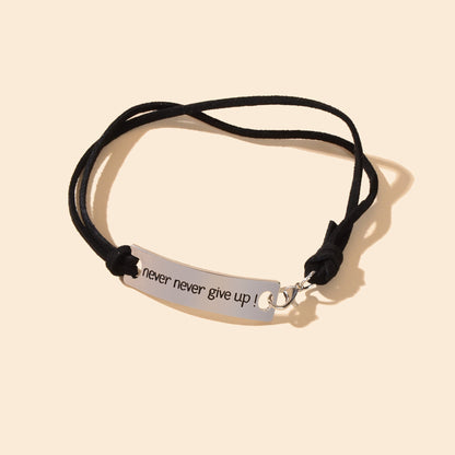 Minimalist Foot Jewellery PU leather Rope Silver with Letters Rectangular Metal Decor Anklet-3