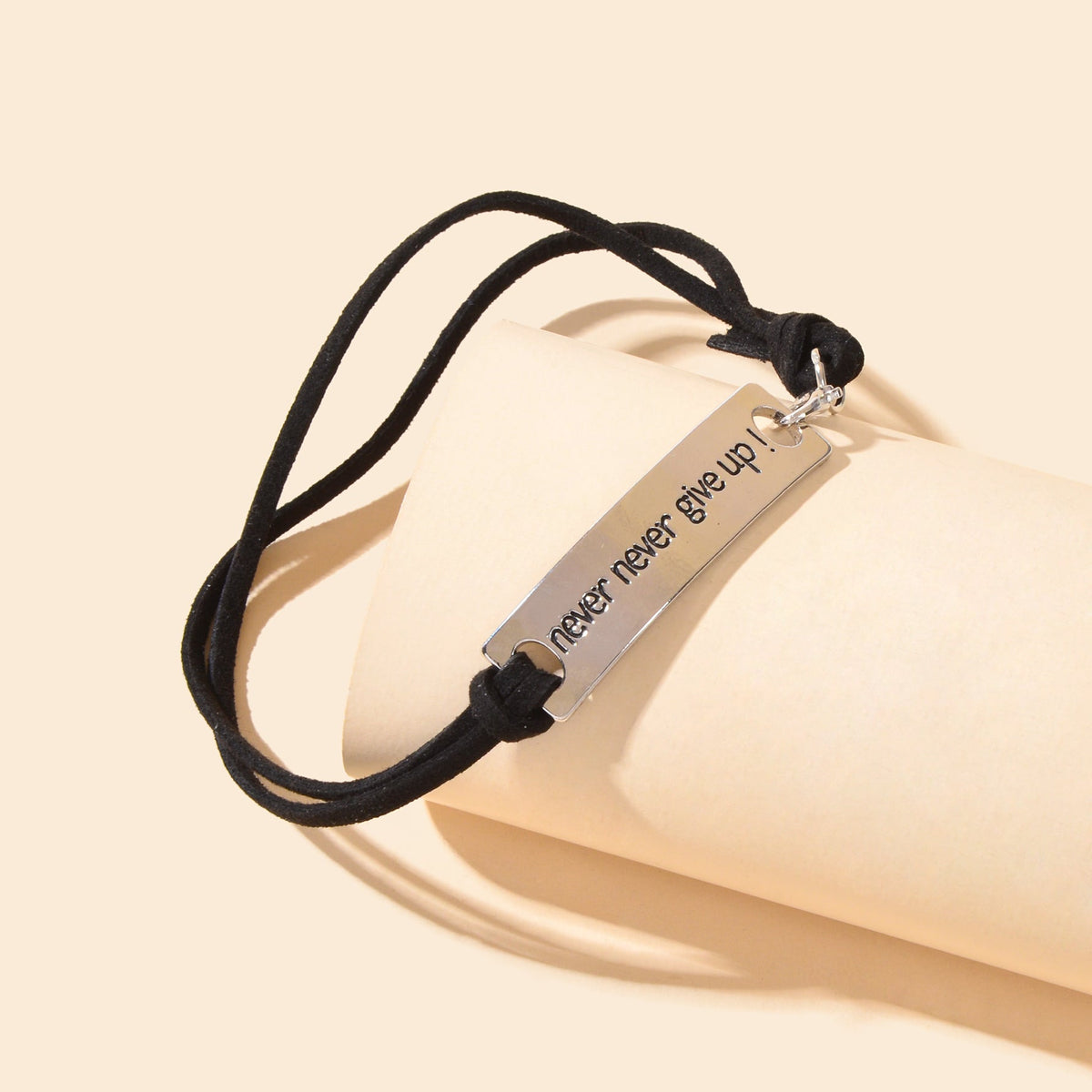 Minimalist Foot Jewellery PU leather Rope Silver with Letters Rectangular Metal Decor Anklet-4