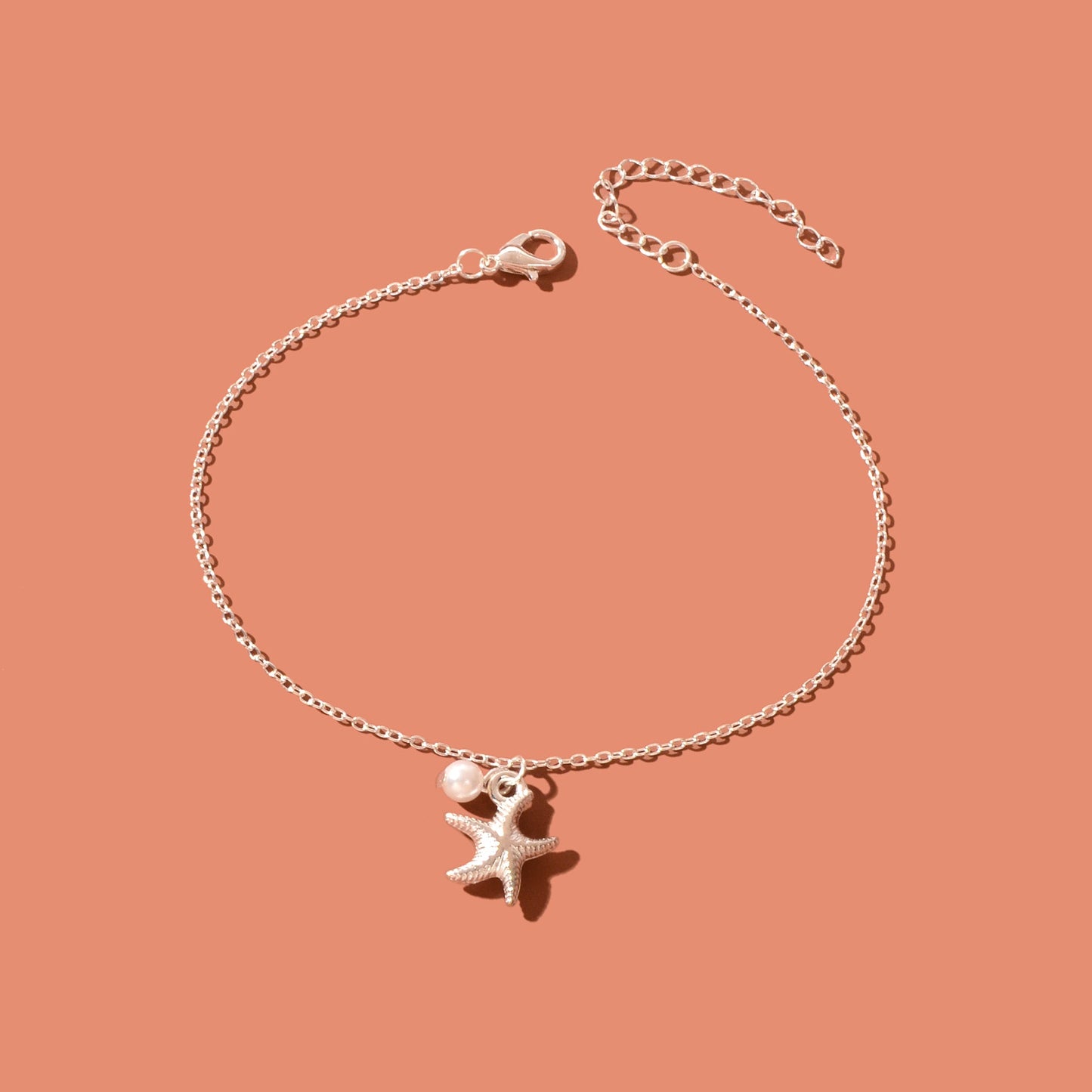 Foot Jewelry Starfish Imitation Pearl Charm Silvery Chain Anklet Beach Accessories-1
