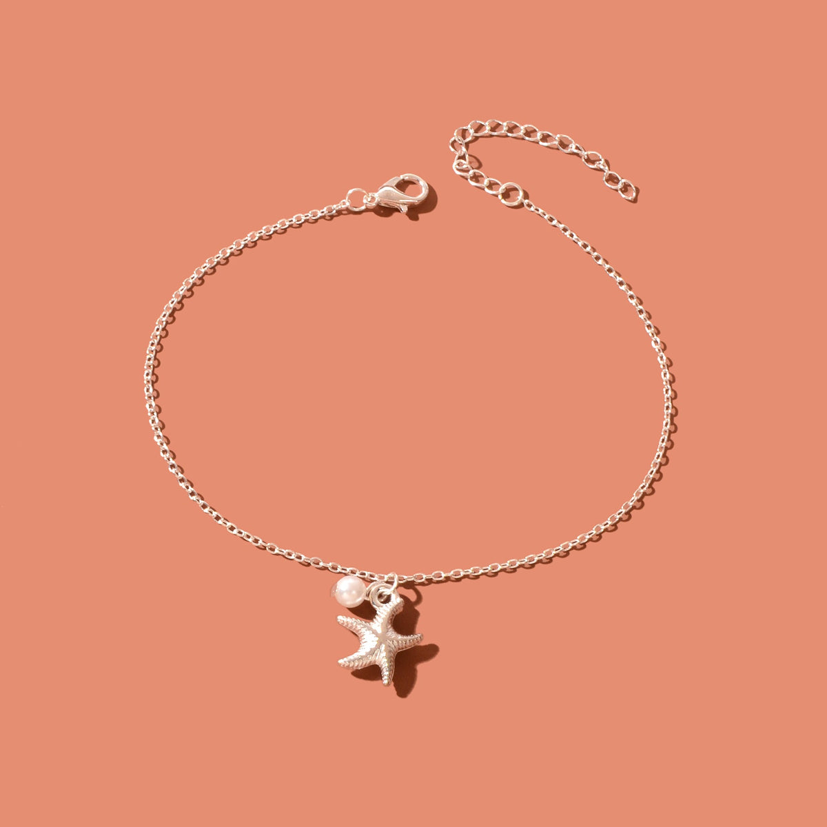 Foot Jewelry Starfish Imitation Pearl Charm Silvery Chain Anklet Beach Accessories-1