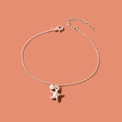 Foot Jewelry Starfish Imitation Pearl Charm Silvery Chain Anklet Beach Accessories-1