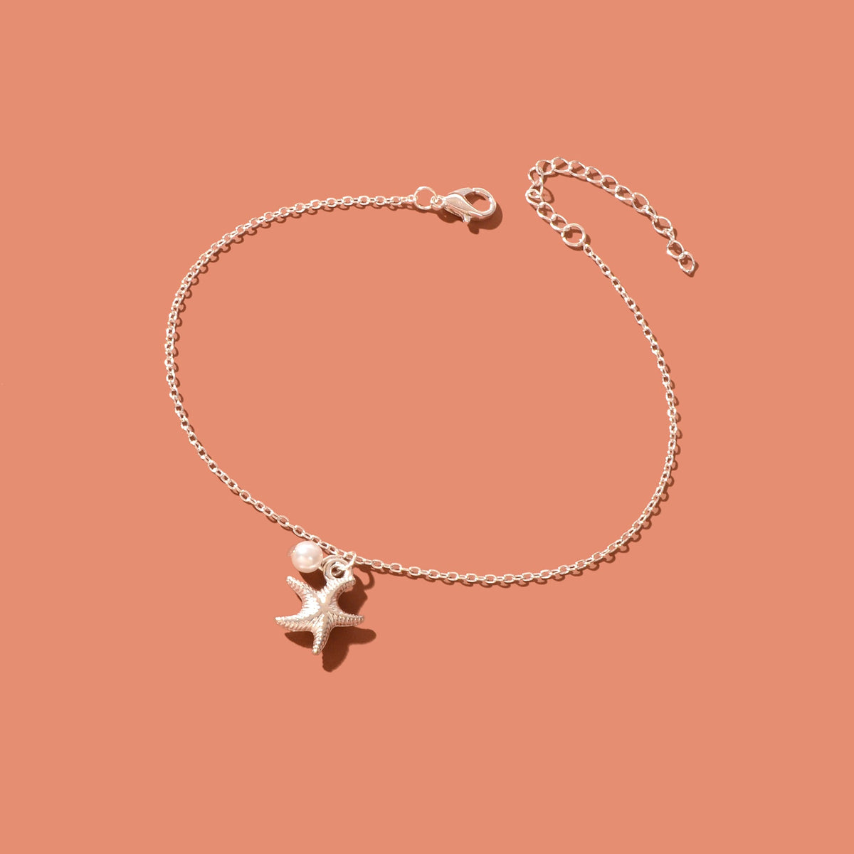 Foot Jewelry Starfish Imitation Pearl Charm Silvery Chain Anklet Beach Accessories-2