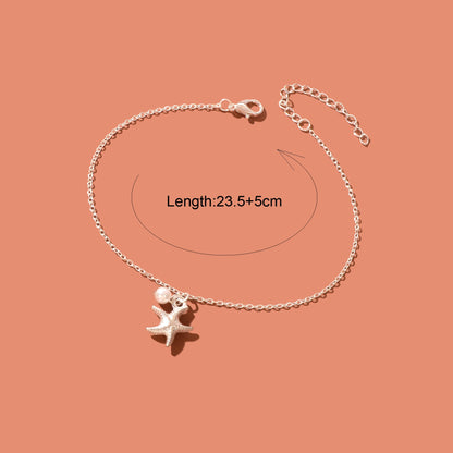 Foot Jewelry Starfish Imitation Pearl Charm Silvery Chain Anklet Beach Accessories-3
