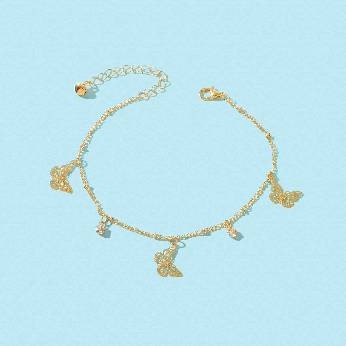 Gold Silver Chain Rhinestone Butterfly Charm Anklet Summer Beach Foot Jewellery-2